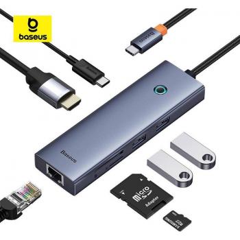 Adaptador HUB Baseus Flite Serie Tipo C 7 Puertos (1xHDMI 4K@30Hz + 2xUSB 3.0 + 1xPD + RJ45 + SD/TF)