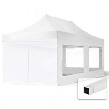 Gazebo plegable TOOLPORT 3x6m de acero con 4 paneles laterales panorámicos, color blanco