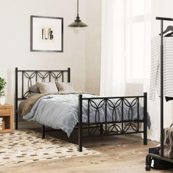 Estructura de cama con cabecero y estribo metal negro 90x190 cm Vidaxl