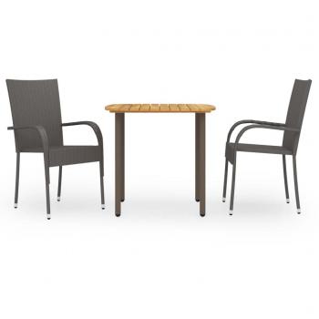 vidaXL 3 Piece Garden Dining Set Poly Rattan Brown