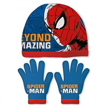 Gorro y Guantes Spider-Man Great Power Azul Rojo, set de guantes mágicos y gorro de poliéster de Marvel-Spiderman