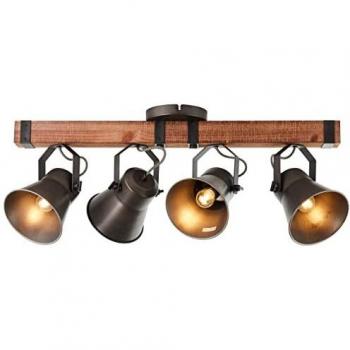 Lámpara de Techo Decca, 4 luces E27, longitud 78 cm, negro/madera