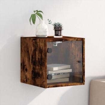 Mesita de noche con Anta en vidrio Smoke Oak 35x37x35 cm