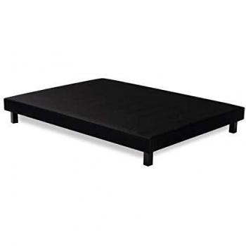 Somier tapizado 140x190 cm - Madera maciza negra con patas - 12 lamas fijas