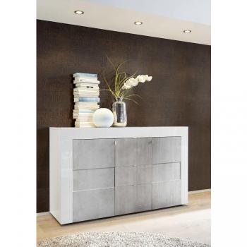 Aparador de Melamina Antirrayaduras Build Blanco y Cemento 138x84x42 cm