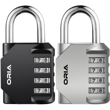 ORIA 2 Pcs Cerradura de Combinación, Candado de Seguridad con Combinaciones de 4 Dígitos Reajustable, Ideal para Locker de Gimnasia Escolar, Maleta de Equipaje Viaje, Archivadores y Más