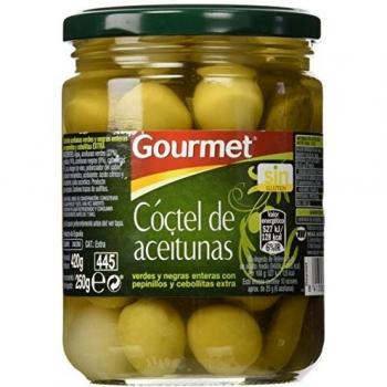 Gourmet - Cóctel De Aceitunas Verdes y Negras con Pepinillos Y Cebollitas - 420 g