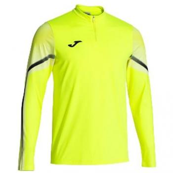 Sudadera de running Joma Elite XI para hombre, color amarillo flúor y negro, con media cremallera, talla XS