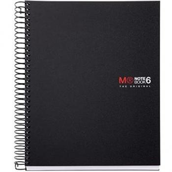 Miquelrius - Cuaderno Espiral Microperforado, Cubierta Polipropileno Opaco, Tamaño A5 148 x 210 mm, 2 Taladros, 150 Hojas de 70 g/m² y 6 Franjas de Color, Cuadrícula de 5 mm, color Negro