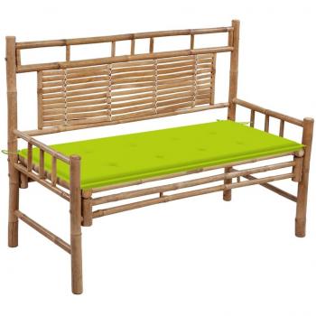 Banco de jardín con cojín de bambú 120 cm