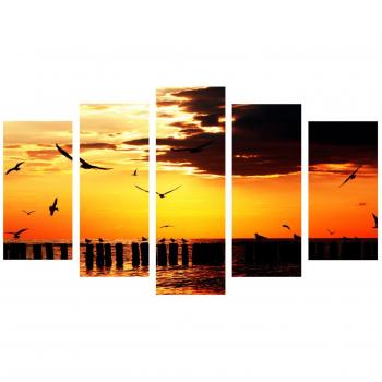 SuperStudio LO+DEMODA Lienzo pirámide 5 Piezas, diseño Seagulls, Poliéster y paulonia, 2x100x60 cm