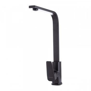 Grifo Cocina Latón/Zinc, Negro, Agua Caliente-Fría, Latiguillos, Caño Alto, Monomando [QLI-FA1055]