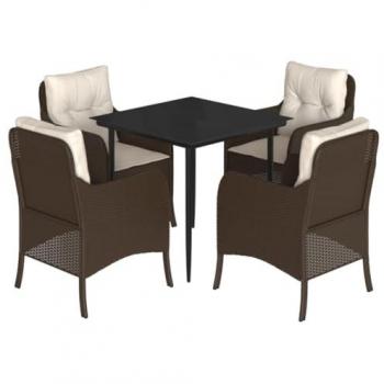 Set comedor de jardín 5 piezas con cojines de ratán sintético marrón