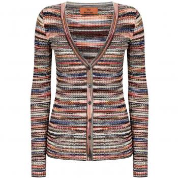 Missoni Women's Multicolor Striped V-Neck Cardigan, Size 46