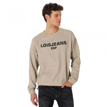 Sudadera Lois Jeans para hombre con goma en puños y bajo, bordado 3D, color marrón, casual, algodón, manga larga (XXL)