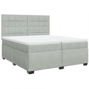 Cama box spring con colchón terciopelo gris claro 200x200 cm