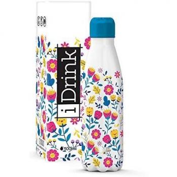 i-Drink Botella de Doble Pared Acero, térmica Flores 500ML