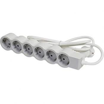 Legrand, Regleta plana, 6 enchufes, multitoma, 1,5 metros de longitud de cable, color blanco y gris, 694557