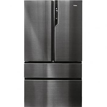 Haier FD 100 Series 7 HB26FSNAAA Frigorífico, Puerta Francesa, Fabricación de Hielo Automática, Tecnología Antibacterias, Motor Inverter, Ancho 100cm, Capacidad XXL, Total No Frost, Clase E,Titanio