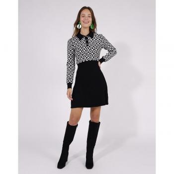 Naf Naf - Vestido de manga larga corto con estampado y punto para mujer