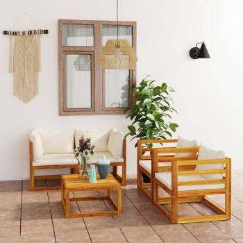 5-Piece Garden Lounge Set with Cream Cushions and Solid Acacia Wood