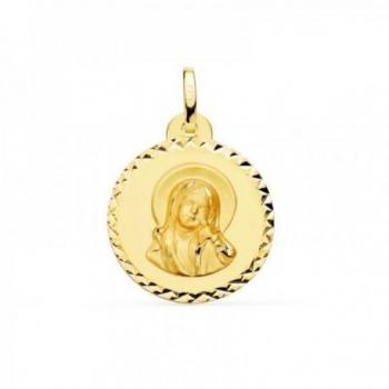 Medalla de Virgen María y Espíritu Santo en oro 18k para Primera Comunión