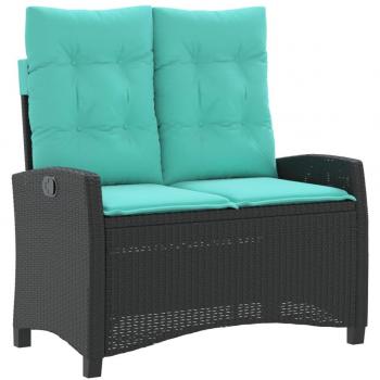 Black Poly Rattan Reclining Garden Bench with Cushions