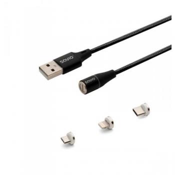 Cable USB 1 m CL-152 - USB 2.0, Tipo C, Micro USB y Lightning, Negro