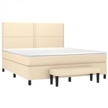 Cama box spring con colchón tela color crema 160x200 cm