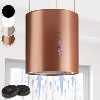 Campana Extractora de Isla Klarstein Barett Ø35cm, Recirculación 558 m³/h, LED, Filtro de Carbón Activo