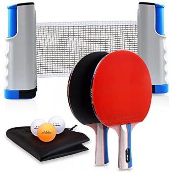 Joy.J Sets de Ping Pong, 2 Raquetas Set de Ping Pong, Juego Detenis de Mesa PortáTil, 2 Palas de Ping Pong Profesional +3 Pelotas + 1 Red RetráCtil + Bolsa de Viaje