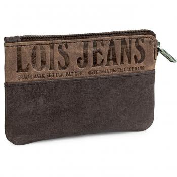 Lois - 12402 Cartera Monedero Billetero Tarjetero Unisex de Piel Genuina. Bicolor. con Cremallera y Llavero Interior con Anilla. Compartimento Exterior, Color Marron Oscuro-Marron