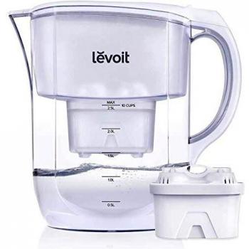 Levoit Jarra de Agua Filtrada 2,5L con 1 Filtro hasta 60 Días, Libre de BPA con Indicador de Cambio de Filtro, 5-Etapa de Filtración para Atrapar Cloro, Fluoruro, Plomo, Metales Pesados y Olores