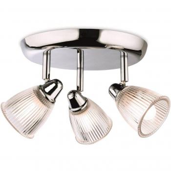 Foco Echo cromado de 3 luces con vidrio acanalado transparente IP44, G9