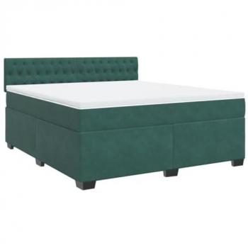 Cama Box Spring Terciopelo Verde Oscuro 180x200 cm con Colchón