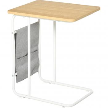Mesa Auxiliar Rawa Homcom Con Bolsa De Almacenaje Roble/Blanco 55,8X37x48 Cm