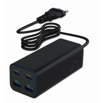 Cargador Rápido Gembird USB Power Delivery GaN 100W, 2xUSB-A y 2xUSB-C, Negro