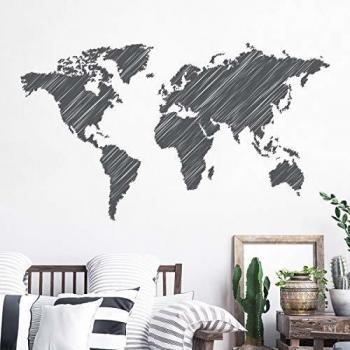 Adhesivo de Pared Mapa del Mundo Estilo Lápiz 65x60 cm