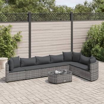 8-Piece Grey Poly Rattan Garden Sofa Set with Cushions