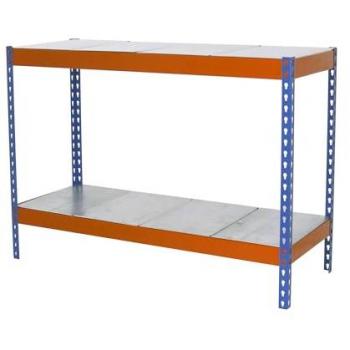 Estantería Industrial Ecoforte 1206-2 Metal 900x1200x600 mm, 400 kg de Capacidad, 2 Estantes, Azul/Naranja/Galva