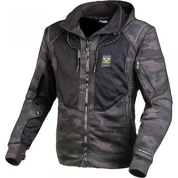 Sudadera con capucha Macna Breeze Camo de motocicleta, gris oscuro, multicolor, con zip y kevlar para hombre