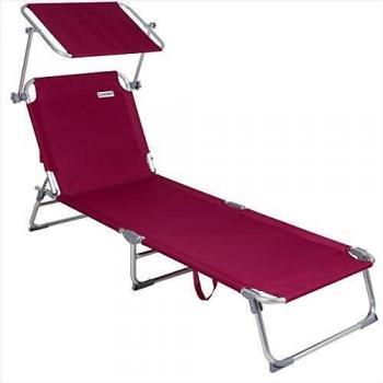 Tumbona de Playa Plegable Ibiza Aluminio Rojo con Canopy, 190x59cm, hasta 150kg, Parasol Ajustable, Reclinable en 4 Posiciones