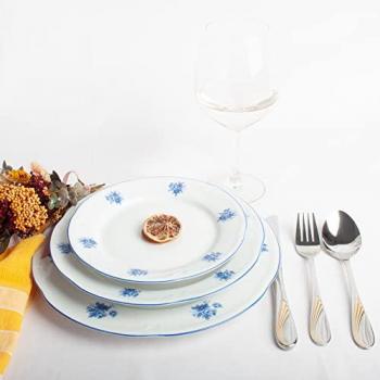 Juego de 18 Platos de Porcelana Blanca con Flores Azules - Set para 6 Servicios, Apto para Microondas y Lavavajillas, Diseño Elegante Lubeck Blue