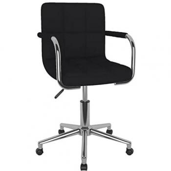 Silla de comedor giratoria de tela negra, diseño moderno, tapizada en tela negra, base giratoria, adecuada para salón, cocina y oficina