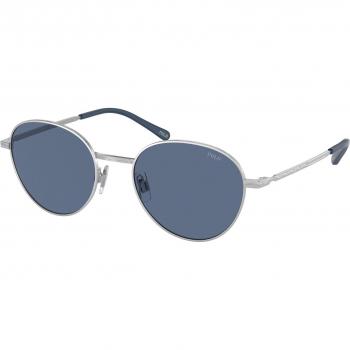 Polo Ralph Lauren PH3144 Round Silver Sunglasses with Blue Lenses for Men, Size 51 MM