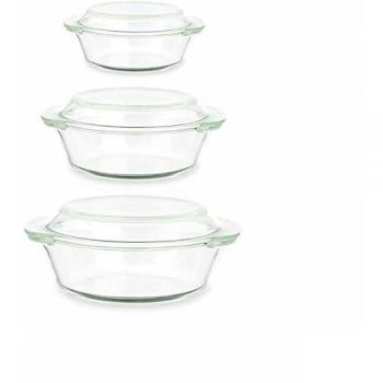 Set de Cacerolas de Vidrio de Borosilicato Transparente (4 Unidades: 700 ml, 1 L, 1.5 L)