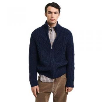 Cárdigan de Punto de Ochos para Hombre Gant, Color Azul Marino, Talla M, Regular Fit, Sostenible, Lana Reciclada