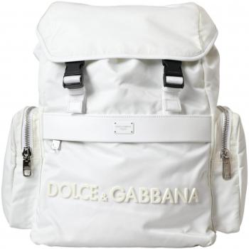 Dolce & Gabbana White Nylon Rubber Logo Backpack Rucksack Bag