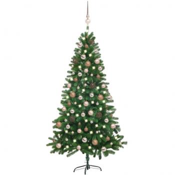 Árbol de Navidad preiluminado con luces y bolas verdes 180 cm