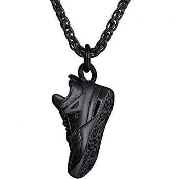 U7 Collar Hombre Acero Inoxidable Collar memorizal Colgante de Botas Entrenamiento Collar chulo Regalo de cumpleaños Cadena Acero Negro